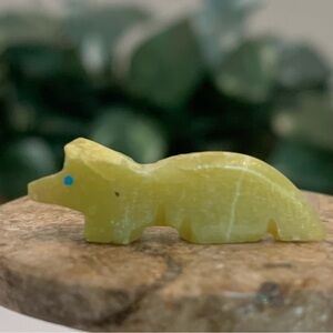 Zuni Style Native American Carved Fox Wolf Fetish Bead Drilled Vintage Mini 1.1"